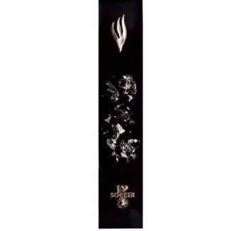 Sports Fun Modern Mezuzah Case. Antique Silver Love Soccer Sign and Silver Shin Letter