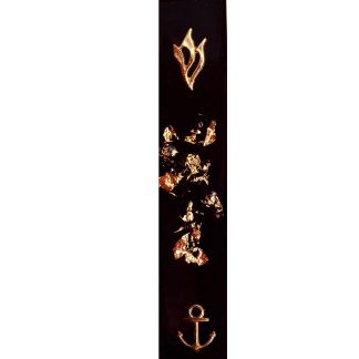 Nautical Modern Mezuzah Case. Copper anchor and Gold Shin Letter